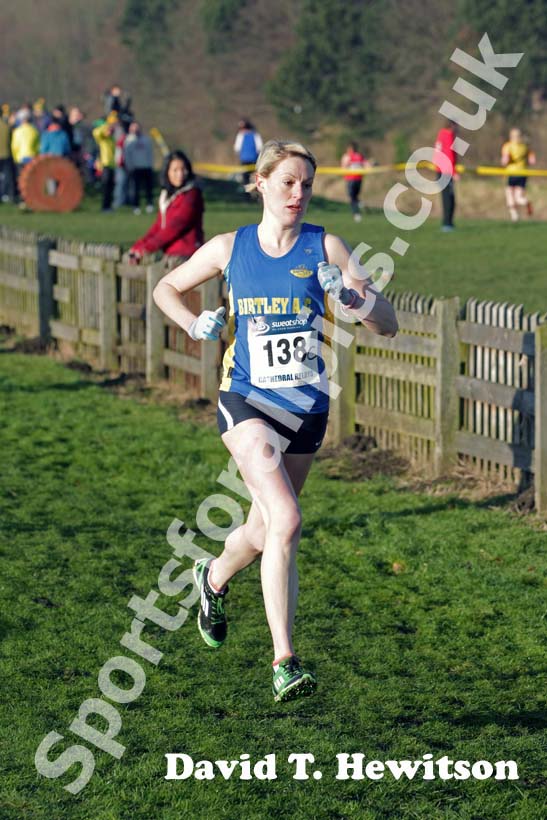 Tracy Millmore (Birtley) home in second place, 2013 Durham Cathedral Relays senior womens race.